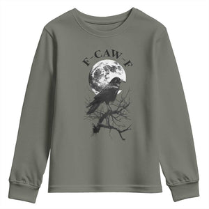 Funny Crow F Caw F Youth Sweatshirt Gothic Raven and Moon TS02 Military Green Print Your Wear