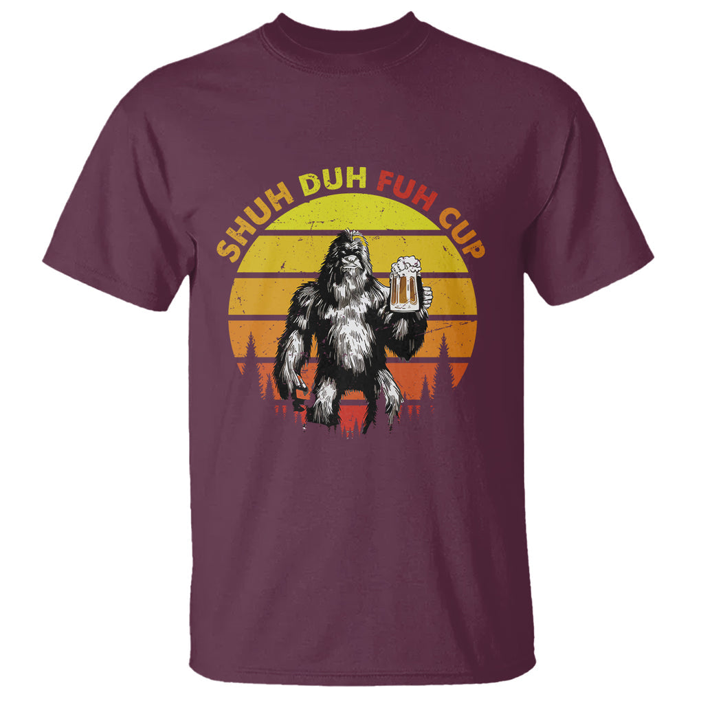 Funny Camping T Shirt Shuh Duh Fuh Cup Retro Funny Bigfoot Drinking Beer Camping TS02 Printyourwear