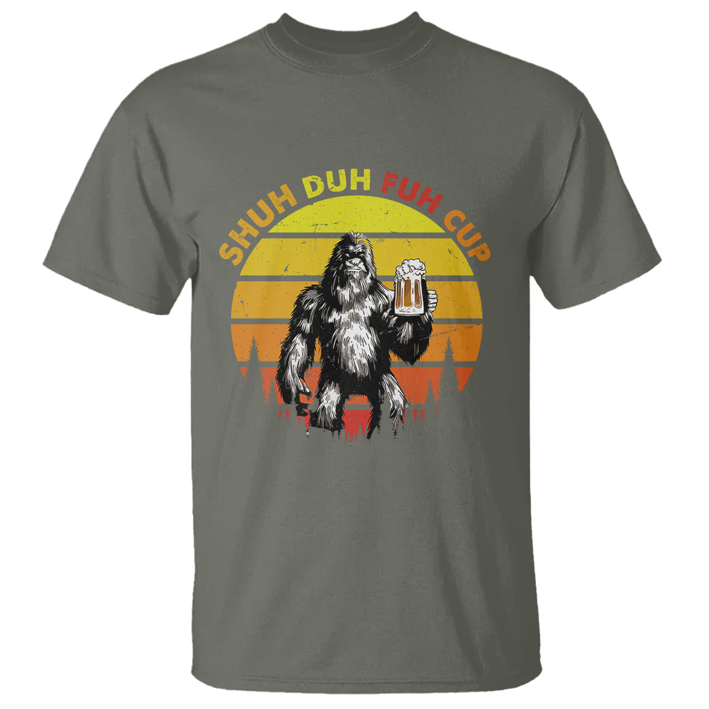 Funny Camping T Shirt Shuh Duh Fuh Cup Retro Funny Bigfoot Drinking Beer Camping TS02 Printyourwear