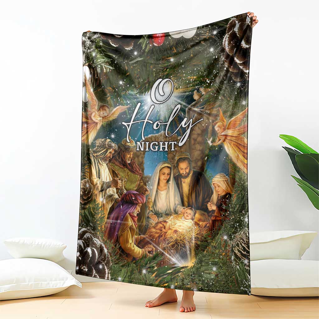 O Holy Night Nativity Scene Throw Blanket Christian Christmas Angels and Baby Jesus TS02 Print Your Wear