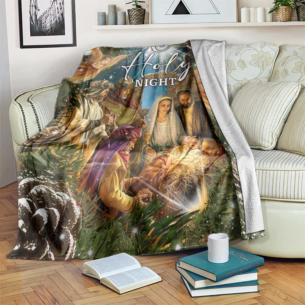 O Holy Night Nativity Scene Throw Blanket Christian Christmas Angels and Baby Jesus TS02 Print Your Wear