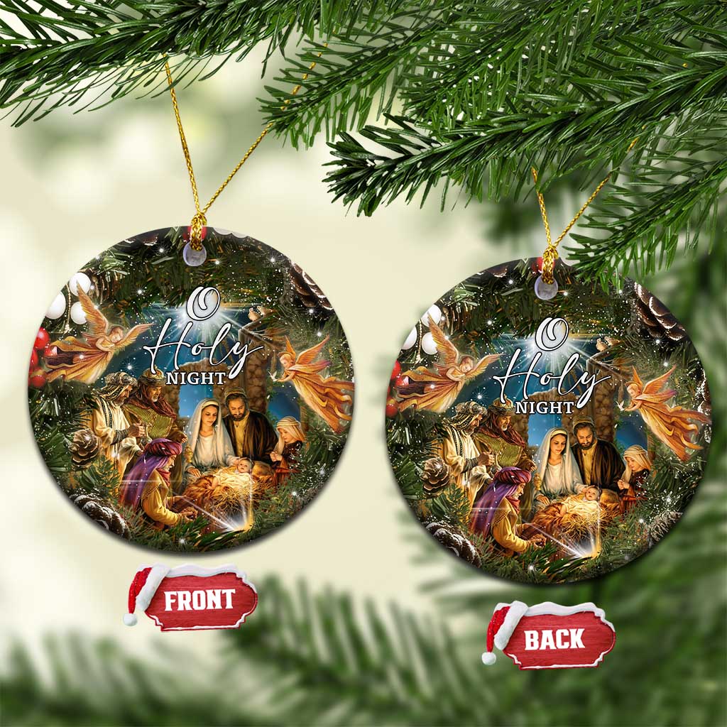 O Holy Night Nativity Scene Christmas Ceramic Ornament Christian Christmas Angels and Baby Jesus TS02 Circle Christmas Print Your Wear