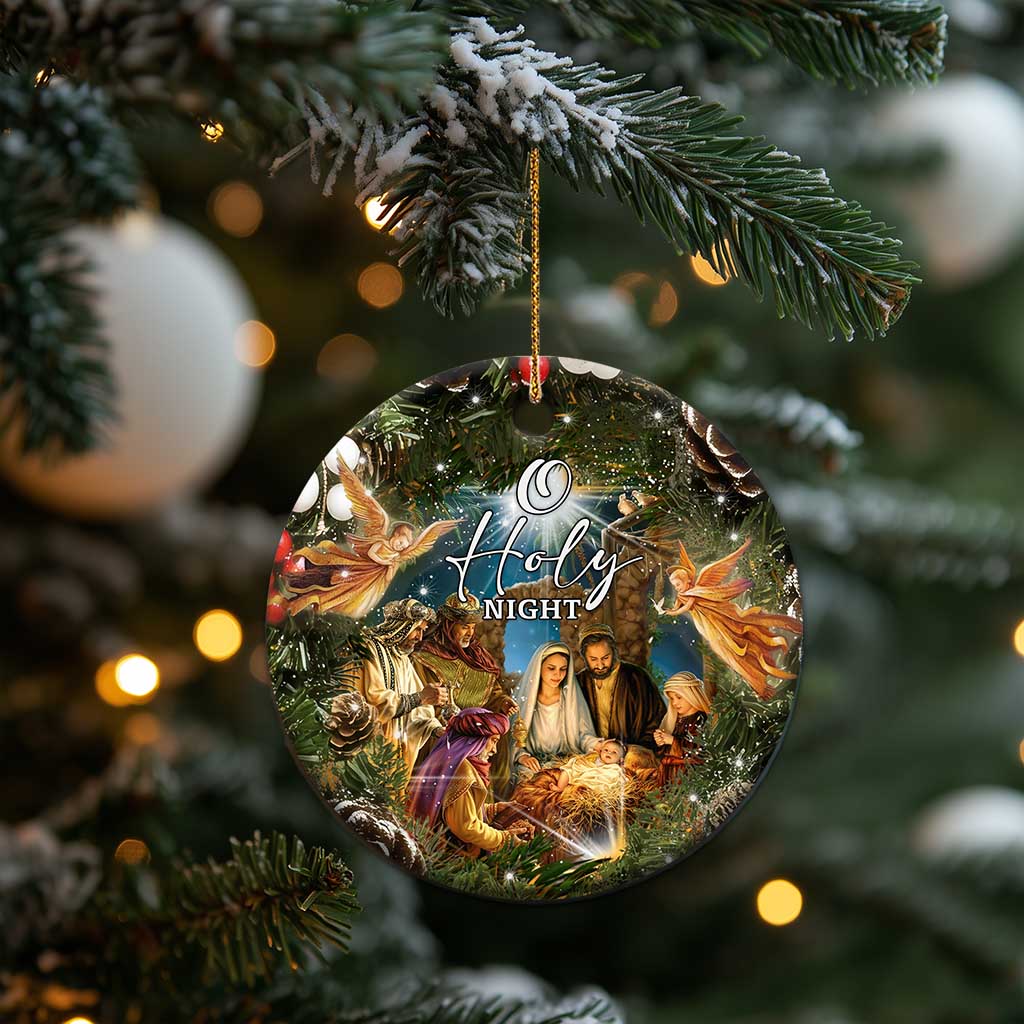 O Holy Night Nativity Scene Christmas Ceramic Ornament Christian Christmas Angels and Baby Jesus TS02 Print Your Wear