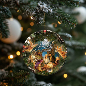 O Holy Night Nativity Scene Christmas Ceramic Ornament Christian Christmas Angels and Baby Jesus TS02 Print Your Wear