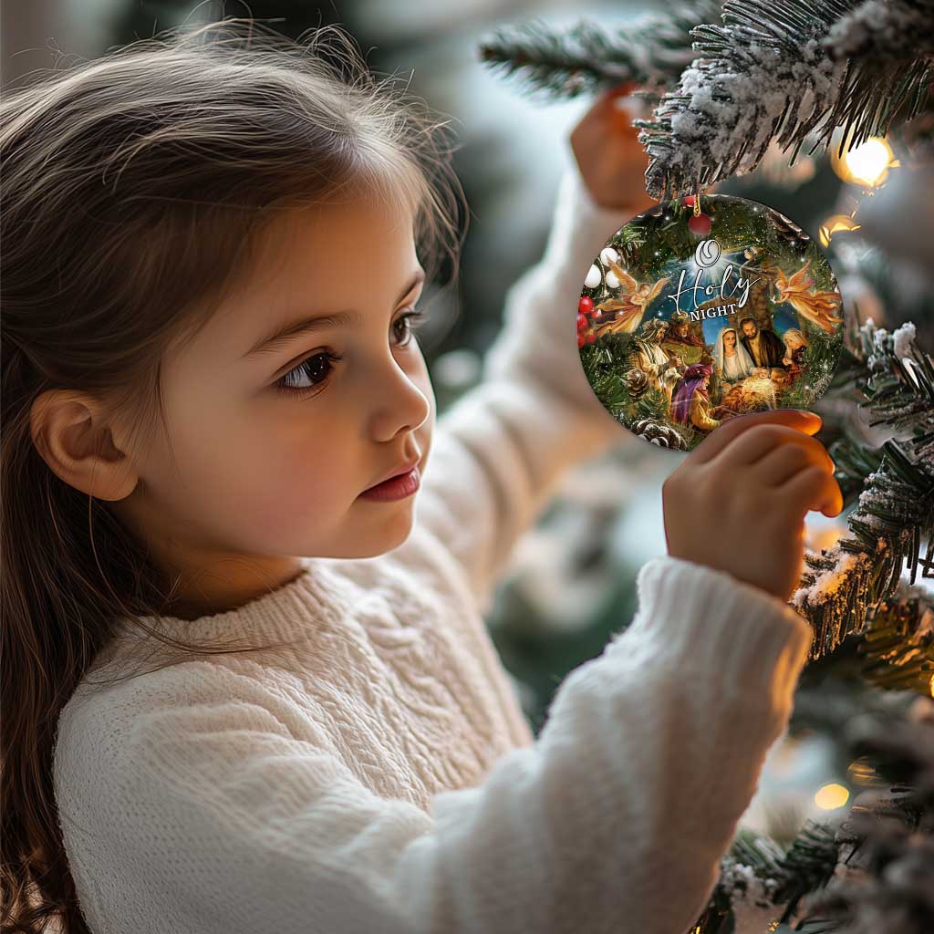 O Holy Night Nativity Scene Christmas Ceramic Ornament Christian Christmas Angels and Baby Jesus TS02 Print Your Wear