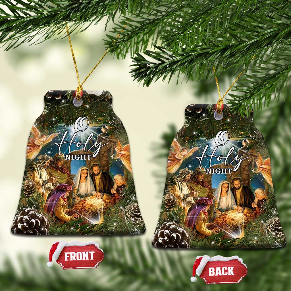 O Holy Night Nativity Scene Christmas Ceramic Ornament Christian Christmas Angels and Baby Jesus TS02 Bell Flake Christmas Print Your Wear