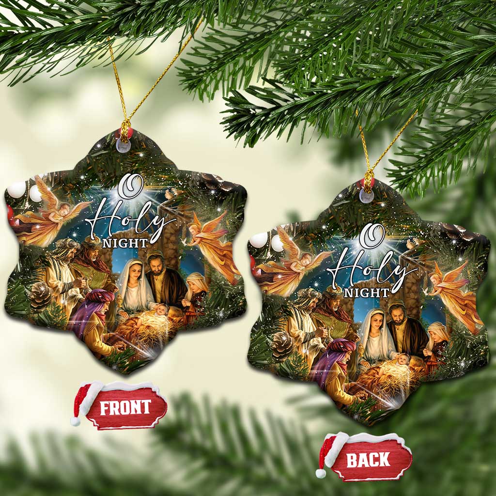 O Holy Night Nativity Scene Christmas Ceramic Ornament Christian Christmas Angels and Baby Jesus TS02 Snow Flake Christmas Print Your Wear