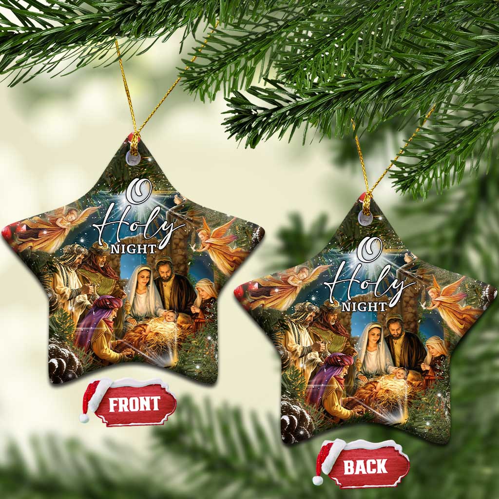 O Holy Night Nativity Scene Christmas Ceramic Ornament Christian Christmas Angels and Baby Jesus TS02 Star Christmas Print Your Wear