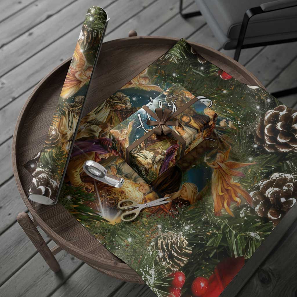 O Holy Night Nativity Scene Wrapping Paper Roll Christian Christmas Angels and Baby Jesus TS02 Print Your Wear