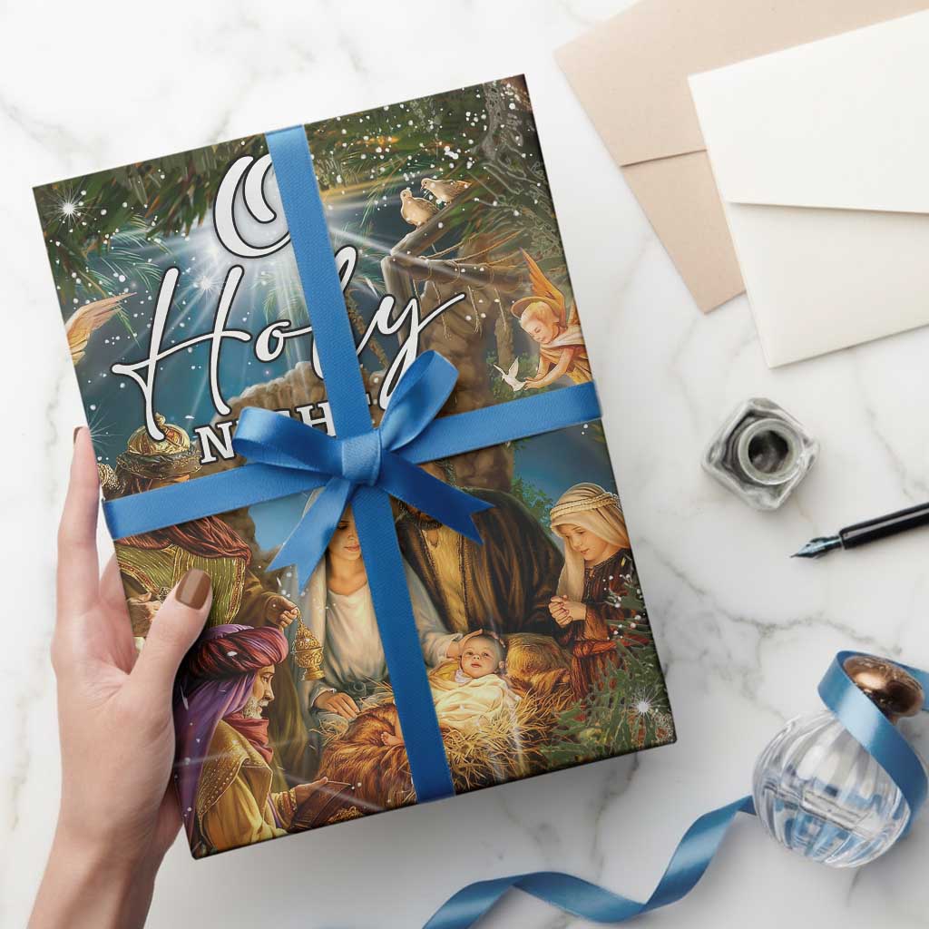 O Holy Night Nativity Scene Wrapping Paper Roll Christian Christmas Angels and Baby Jesus TS02 Print Your Wear