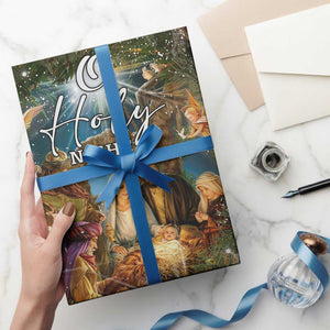 O Holy Night Nativity Scene Wrapping Paper Roll Christian Christmas Angels and Baby Jesus TS02 Print Your Wear