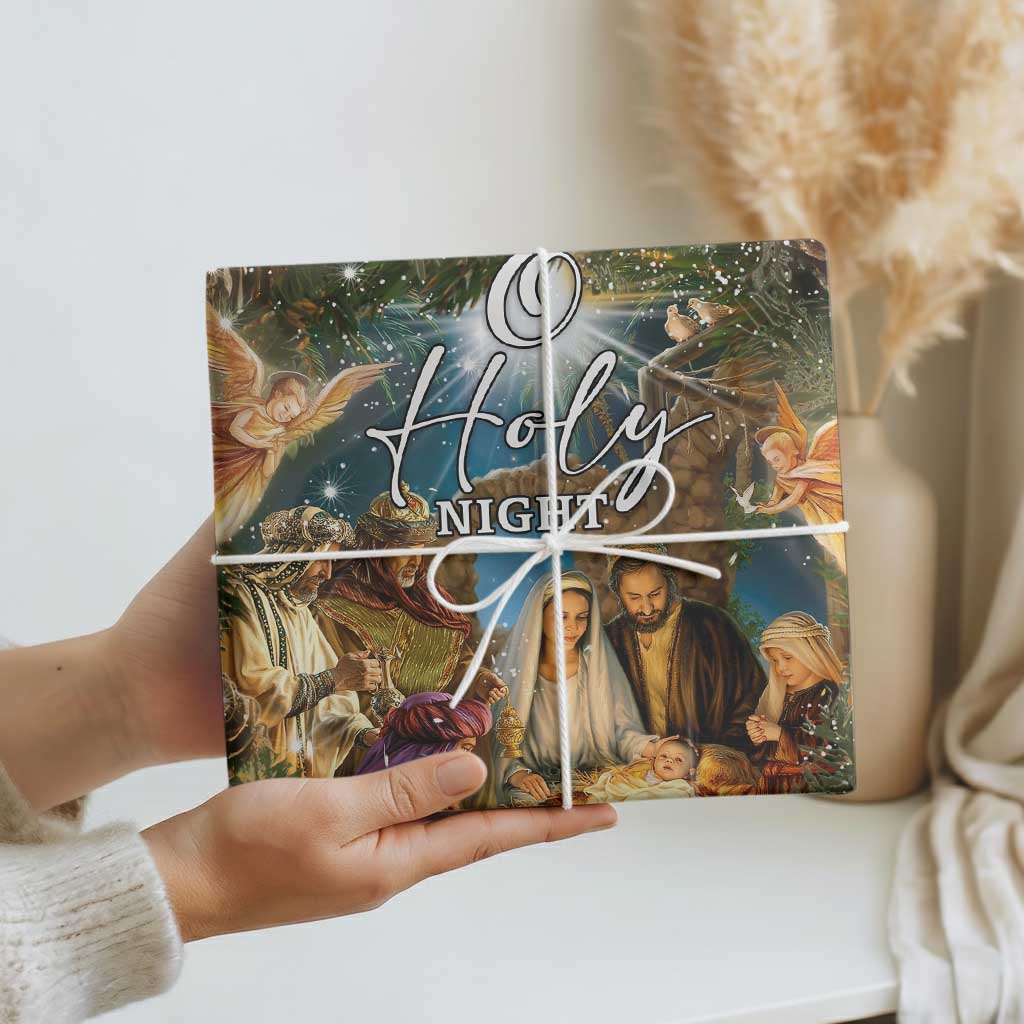 O Holy Night Nativity Scene Wrapping Paper Roll Christian Christmas Angels and Baby Jesus TS02 Print Your Wear