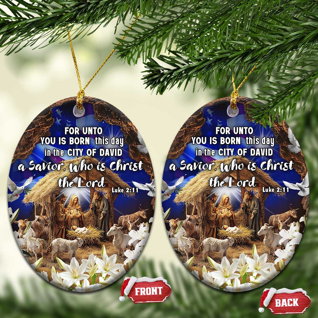 Luke 2:11 Bible Verse Nativity Christmas Ceramic Ornament Religious Christmas Holy Family Scripture TS02 Oval Christmas Print Your Wear