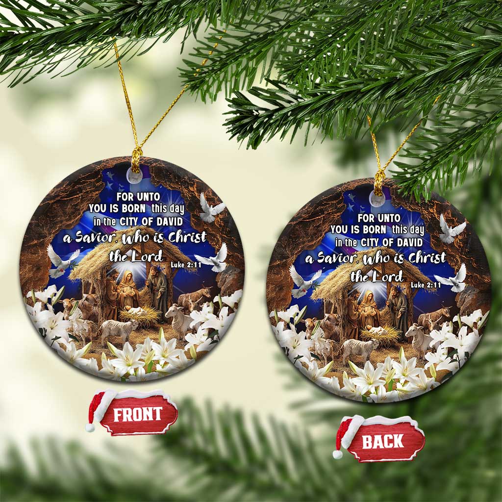 Luke 2:11 Bible Verse Nativity Christmas Ceramic Ornament Religious Christmas Holy Family Scripture TS02 Circle Christmas Print Your Wear