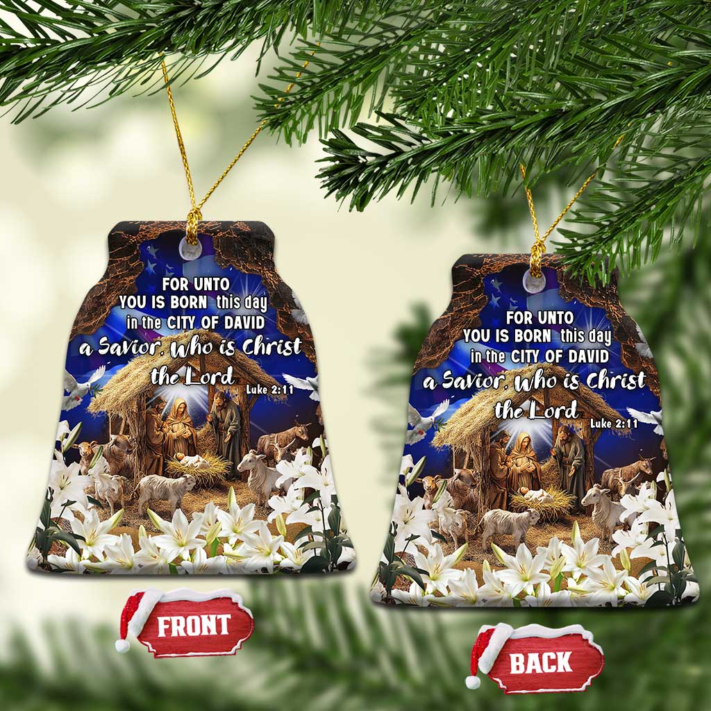 Luke 2:11 Bible Verse Nativity Christmas Ceramic Ornament Religious Christmas Holy Family Scripture TS02 Bell Flake Christmas Print Your Wear