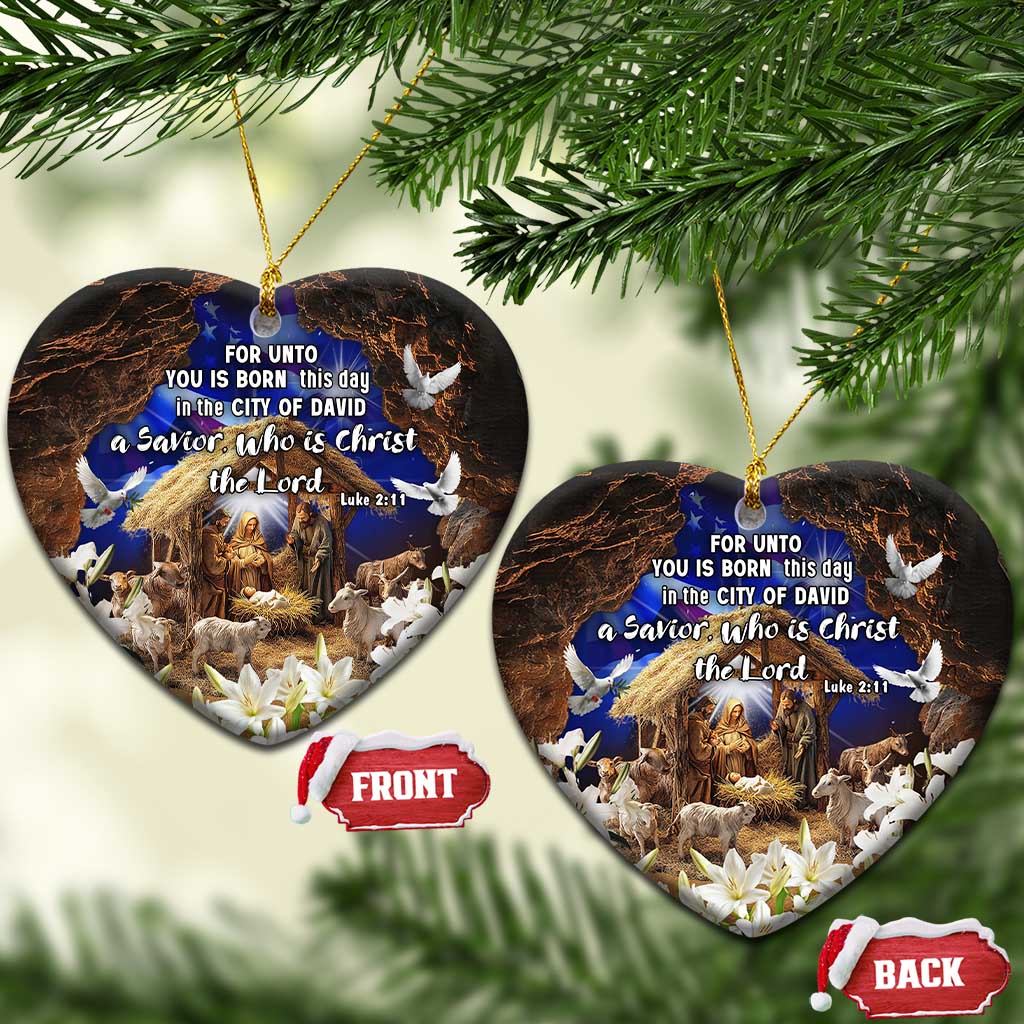 Luke 2:11 Bible Verse Nativity Christmas Ceramic Ornament Religious Christmas Holy Family Scripture TS02 Heart Christmas Print Your Wear