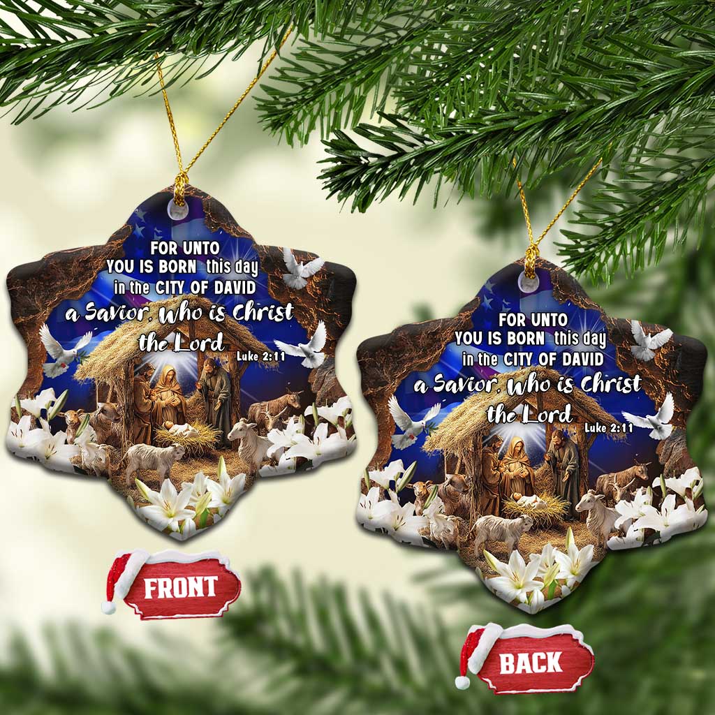 Luke 2:11 Bible Verse Nativity Christmas Ceramic Ornament Religious Christmas Holy Family Scripture TS02 Snow Flake Christmas Print Your Wear