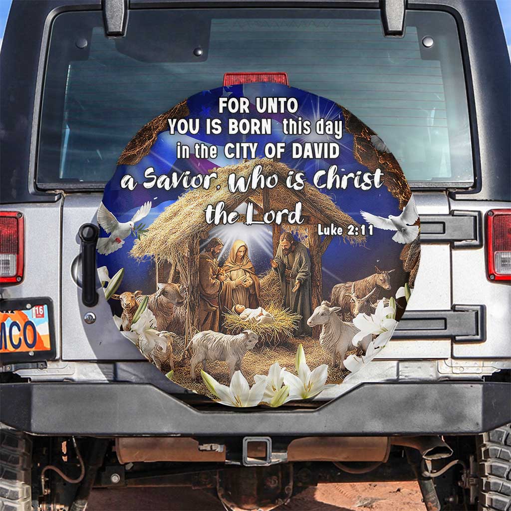 Luke 2:11 Bible Verse Nativity Spare Tire Cover Religious Christmas Holy Family Scripture TS02 No hole Christmas Print Your Wear