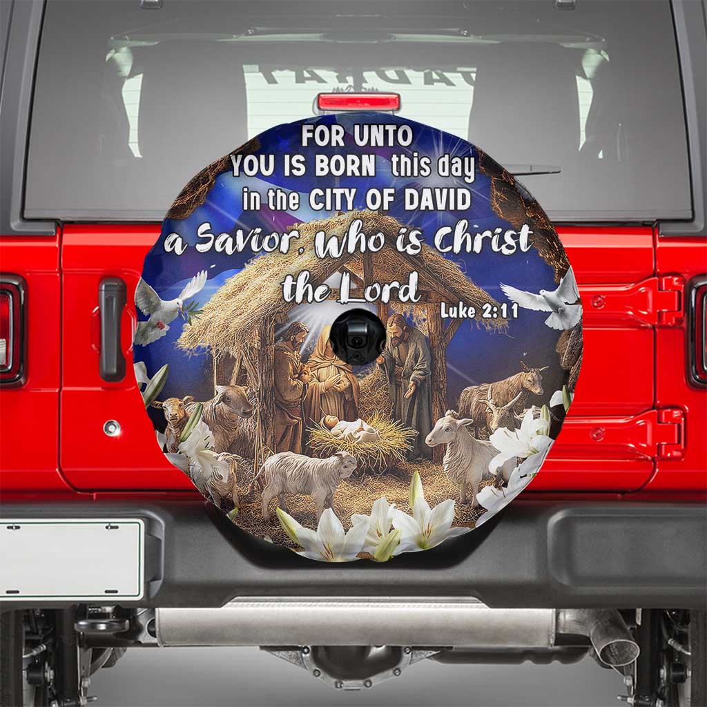Luke 2:11 Bible Verse Nativity Spare Tire Cover Religious Christmas Holy Family Scripture TS02 Christmas Print Your Wear