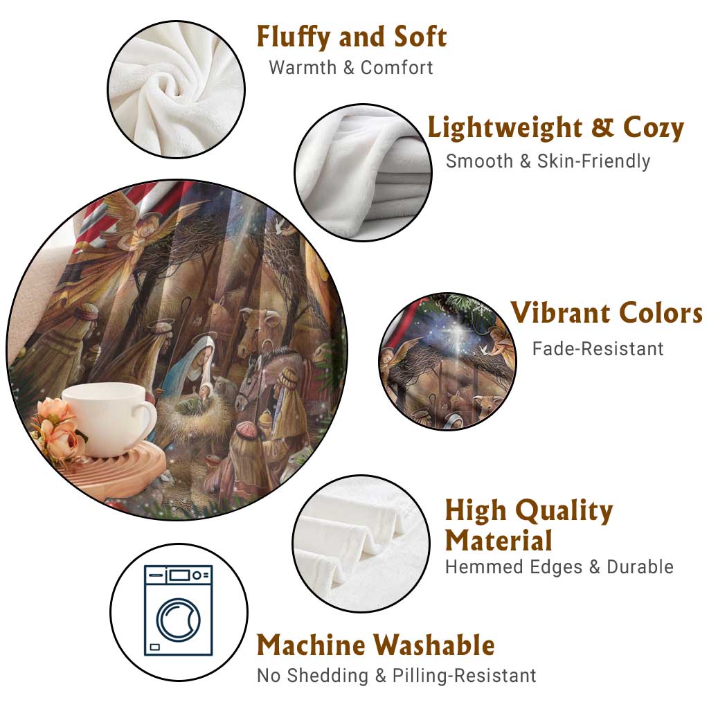 Patriotic Nativity Scene Throw Blanket American Flag Christian Christmas Baby Jesus and Angels Under the Star TS02 Print Your Wear