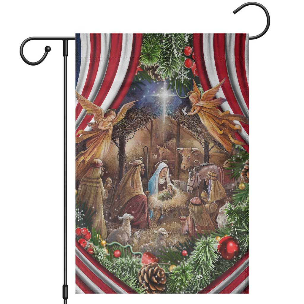 Patriotic Nativity Scene Garden Flag American Flag Christian Christmas Baby Jesus and Angels Under the Star TS02 Christmas Print Your Wear