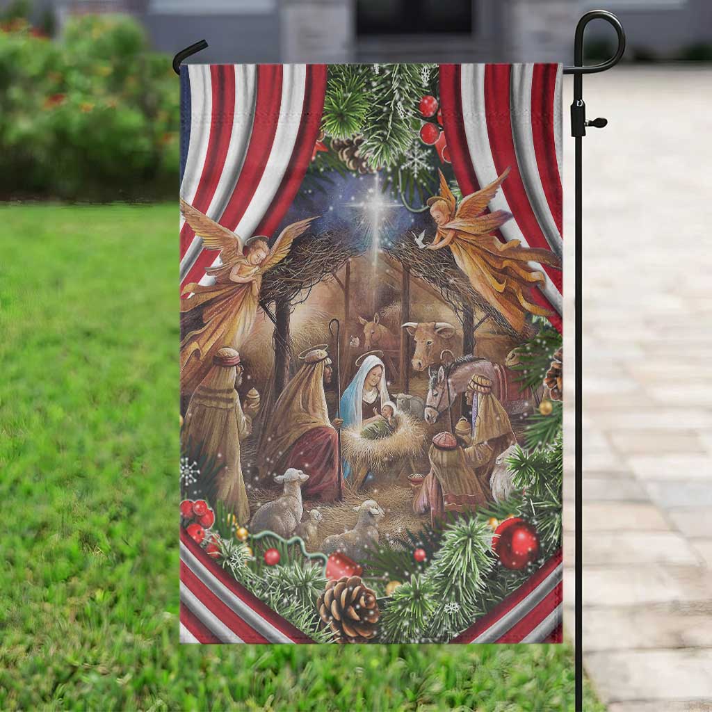 Patriotic Nativity Scene Garden Flag American Flag Christian Christmas Baby Jesus and Angels Under the Star TS02 Print Your Wear