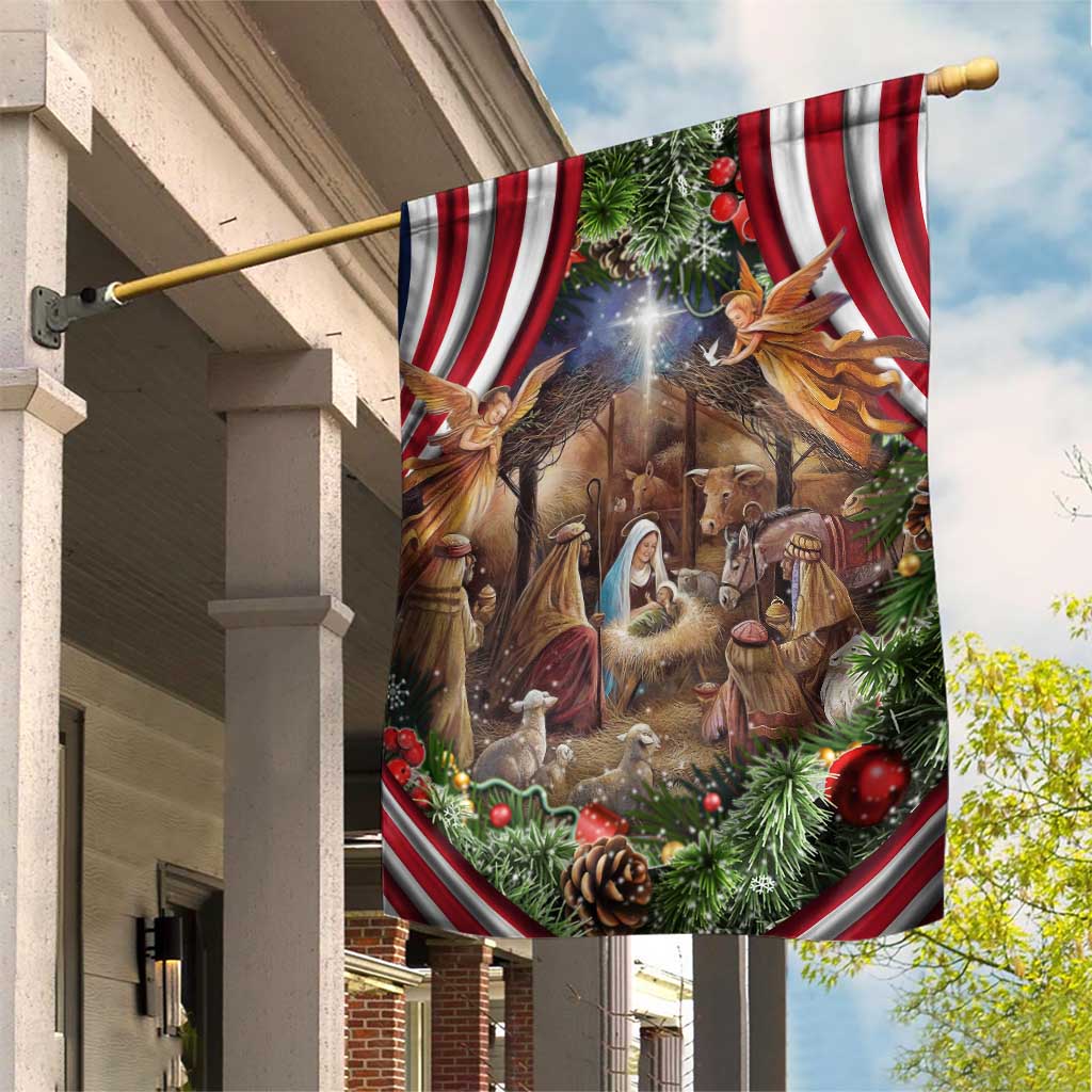 Patriotic Nativity Scene Garden Flag American Flag Christian Christmas Baby Jesus and Angels Under the Star TS02 Print Your Wear