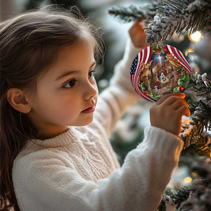 Patriotic Nativity Scene Christmas Ceramic Ornament American Flag Christian Christmas Baby Jesus and Angels Under the Star TS02 Print Your Wear