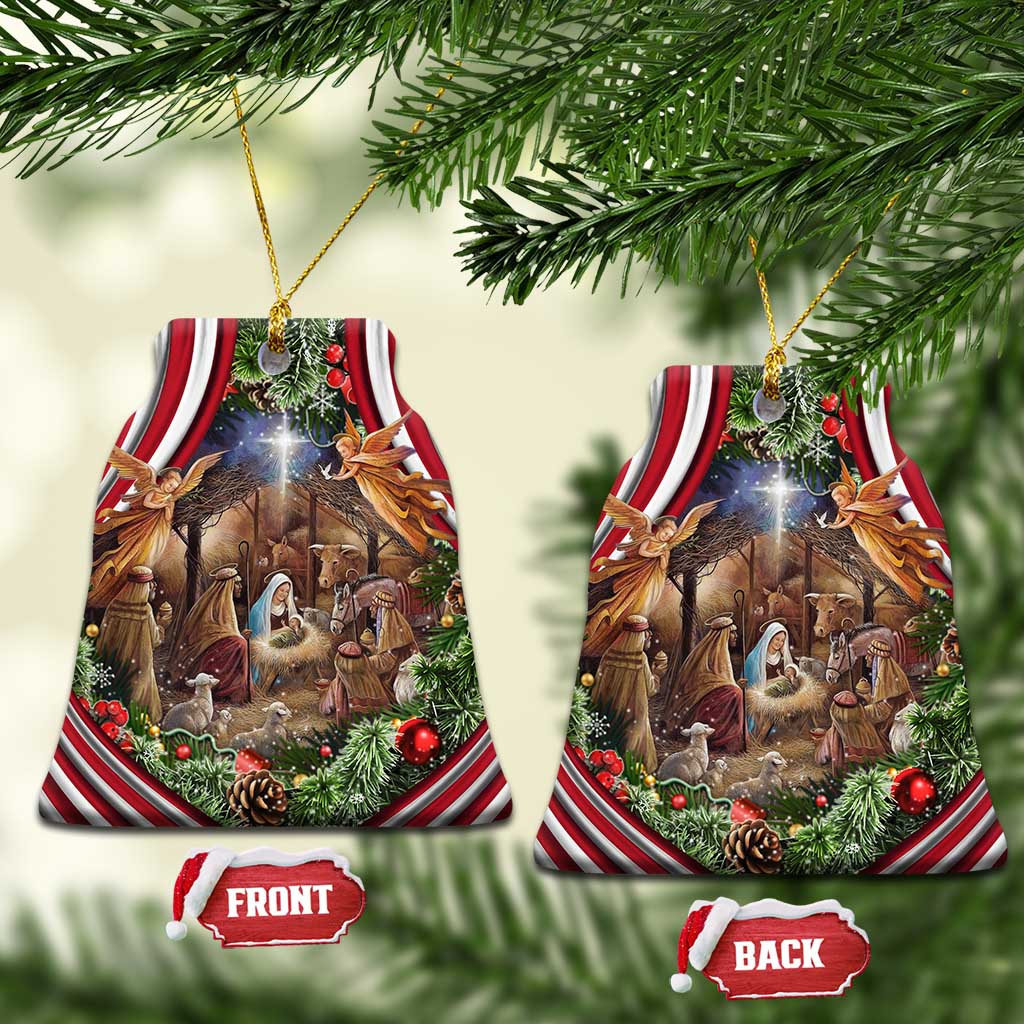 Patriotic Nativity Scene Christmas Ceramic Ornament American Flag Christian Christmas Baby Jesus and Angels Under the Star TS02 Bell Flake Christmas Print Your Wear
