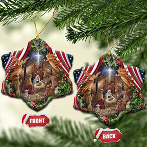 Patriotic Nativity Scene Christmas Ceramic Ornament American Flag Christian Christmas Baby Jesus and Angels Under the Star TS02 Snow Flake Christmas Print Your Wear
