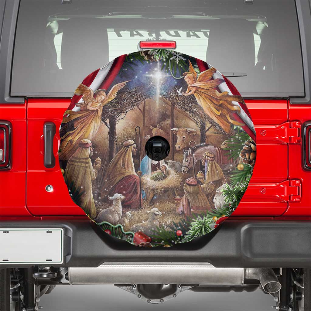 Patriotic Nativity Scene Spare Tire Cover American Flag Christian Christmas Baby Jesus and Angels Under the Star TS02 Christmas Print Your Wear