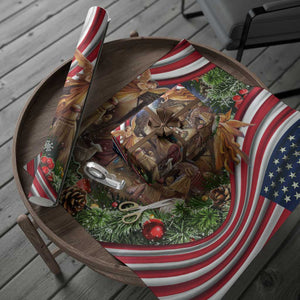 Patriotic Nativity Scene Wrapping Paper Roll American Flag Christian Christmas Baby Jesus and Angels Under the Star TS02 Print Your Wear
