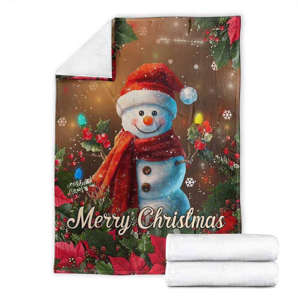 Merry Christmas Snowman Throw Blanket Whimsical Holiday Poinsettias Santa Hat TS02 Christmas Print Your Wear