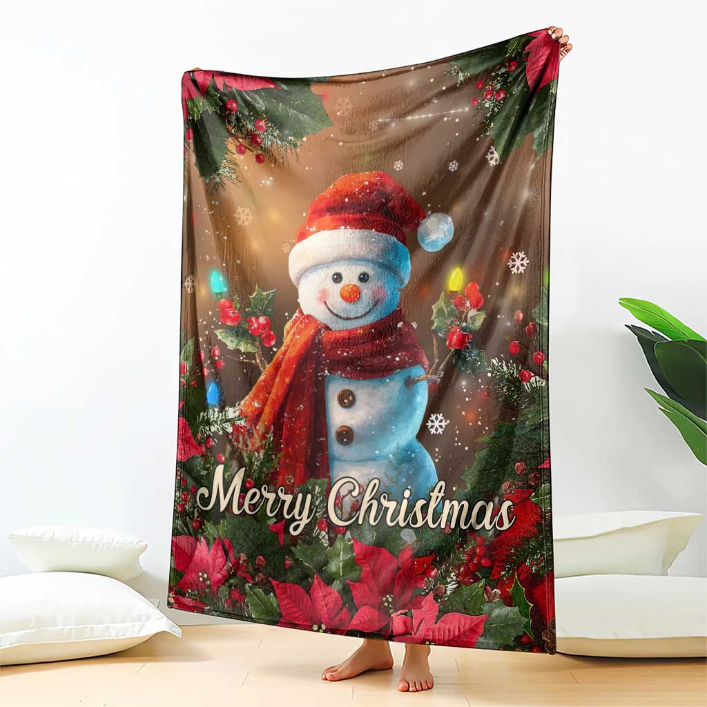 Merry Christmas Snowman Throw Blanket Whimsical Holiday Poinsettias Santa Hat TS02 Print Your Wear