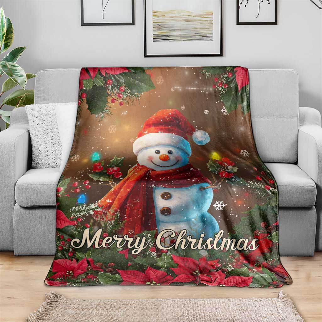 Merry Christmas Snowman Throw Blanket Whimsical Holiday Poinsettias Santa Hat TS02 Print Your Wear