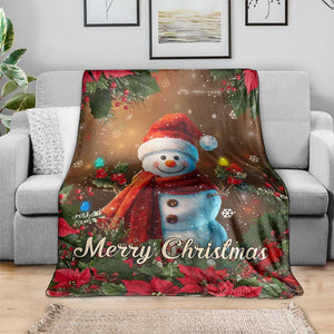 Merry Christmas Snowman Throw Blanket Whimsical Holiday Poinsettias Santa Hat TS02 Print Your Wear