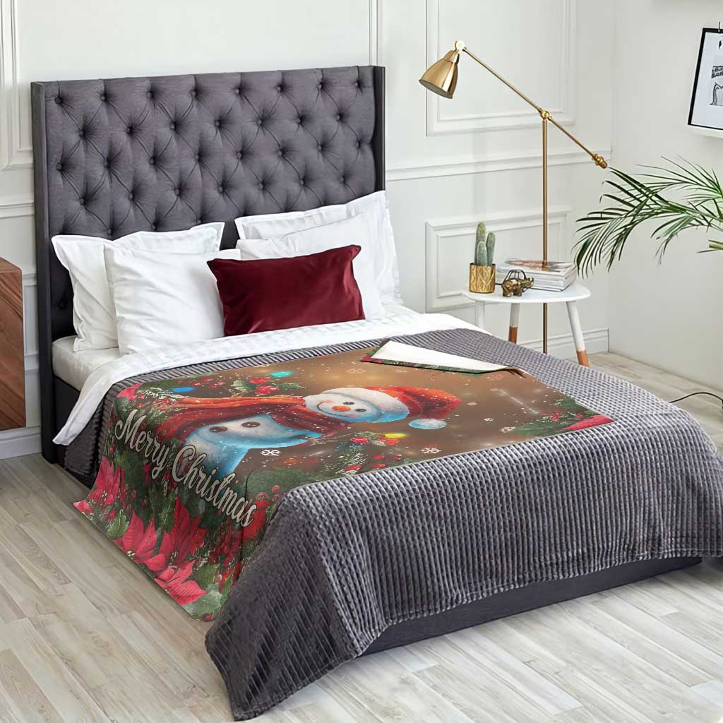 Merry Christmas Snowman Throw Blanket Whimsical Holiday Poinsettias Santa Hat TS02 Print Your Wear