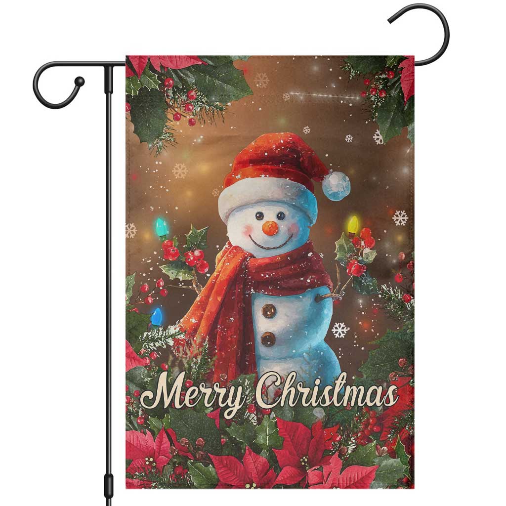 Merry Christmas Snowman Garden Flag Whimsical Holiday Poinsettias Santa Hat TS02 Christmas Print Your Wear