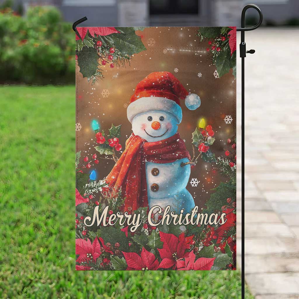 Merry Christmas Snowman Garden Flag Whimsical Holiday Poinsettias Santa Hat TS02 Print Your Wear