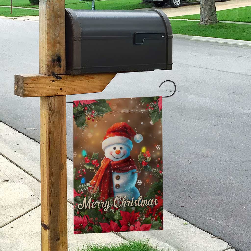 Merry Christmas Snowman Garden Flag Whimsical Holiday Poinsettias Santa Hat TS02 Print Your Wear