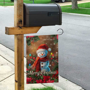 Merry Christmas Snowman Garden Flag Whimsical Holiday Poinsettias Santa Hat TS02 Print Your Wear