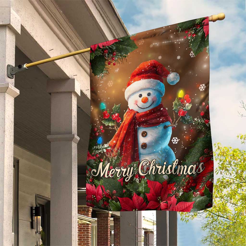 Merry Christmas Snowman Garden Flag Whimsical Holiday Poinsettias Santa Hat TS02 Print Your Wear