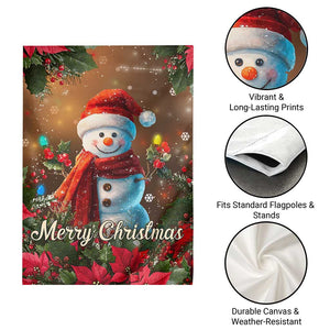 Merry Christmas Snowman Garden Flag Whimsical Holiday Poinsettias Santa Hat TS02 Print Your Wear
