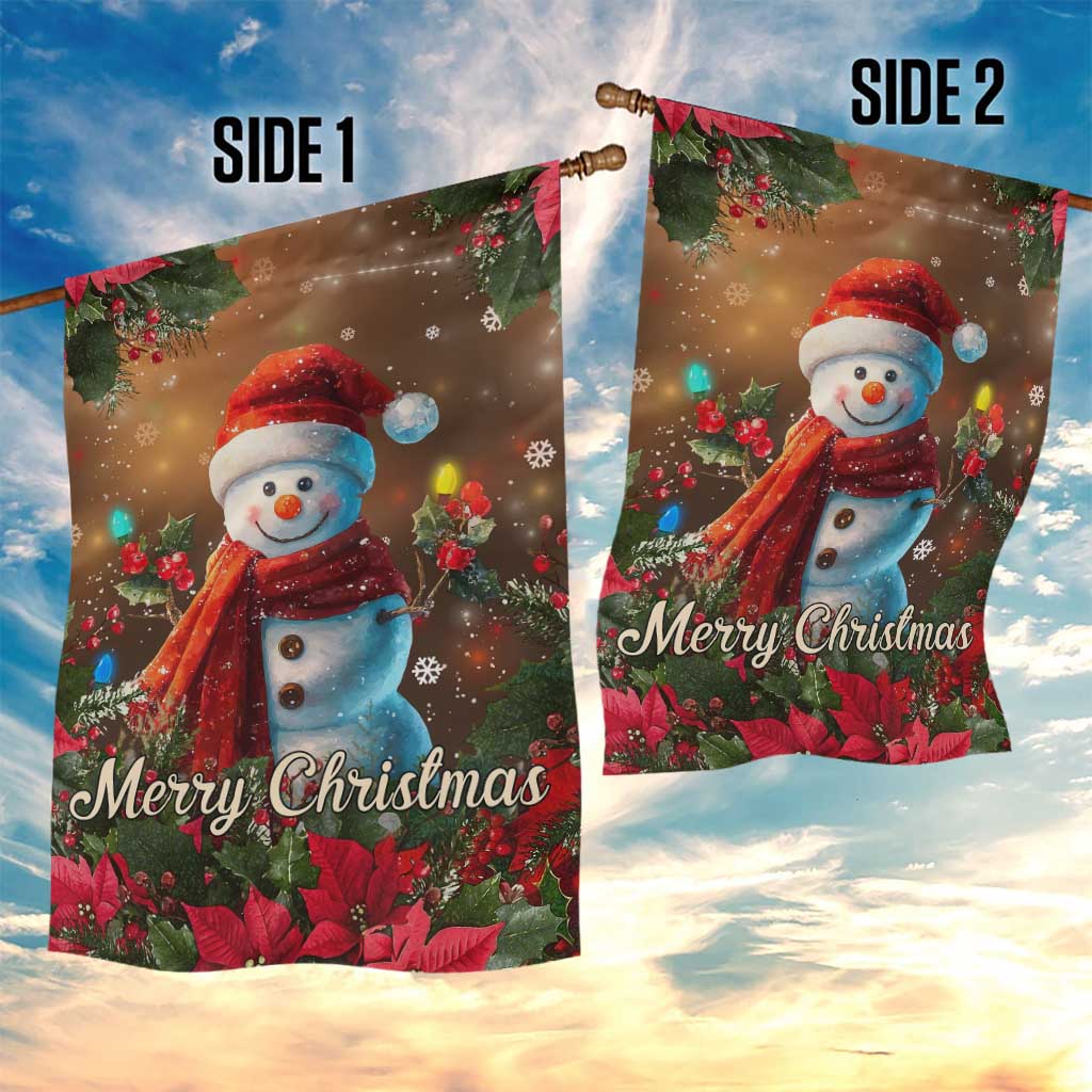 Merry Christmas Snowman Garden Flag Whimsical Holiday Poinsettias Santa Hat TS02 Print Your Wear