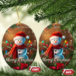 Merry Christmas Snowman Christmas Ceramic Ornament Whimsical Holiday Poinsettias Santa Hat TS02 Oval Christmas Print Your Wear