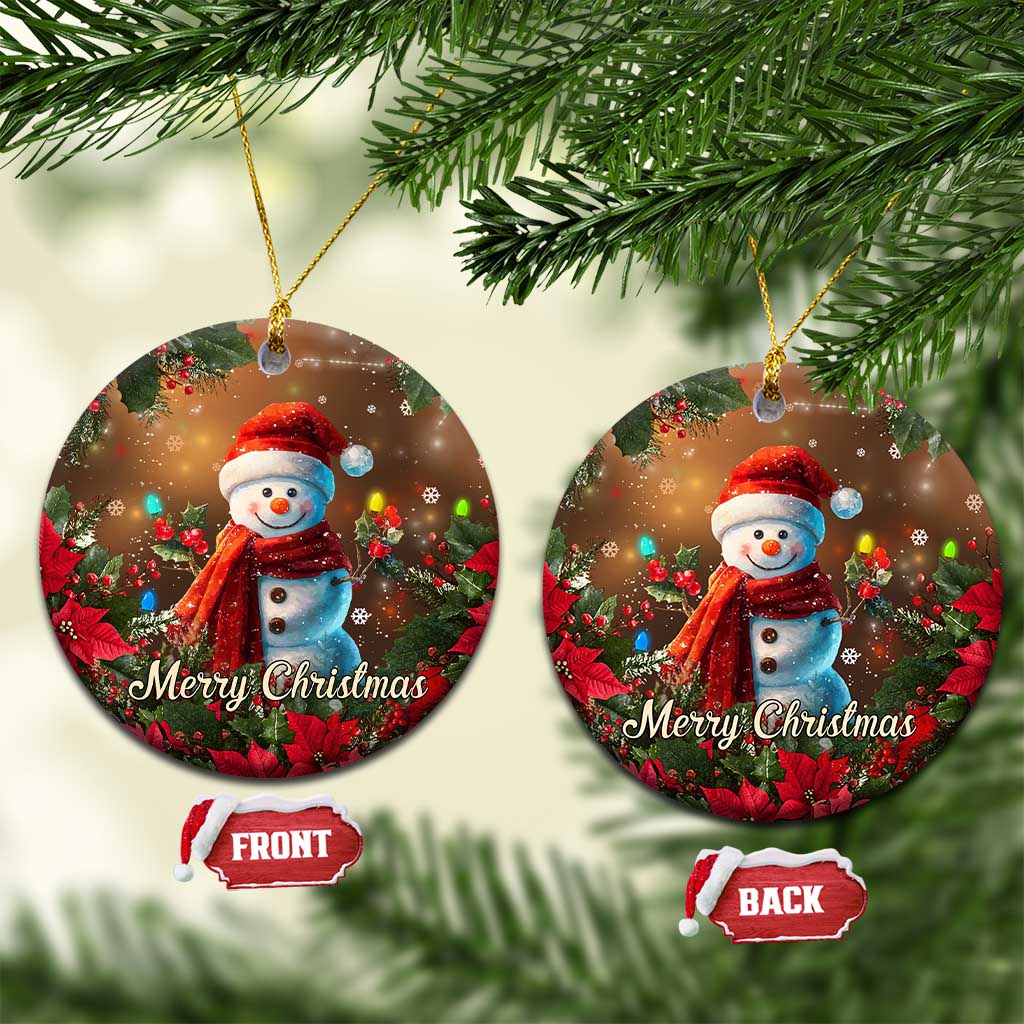 Merry Christmas Snowman Christmas Ceramic Ornament Whimsical Holiday Poinsettias Santa Hat TS02 Circle Christmas Print Your Wear
