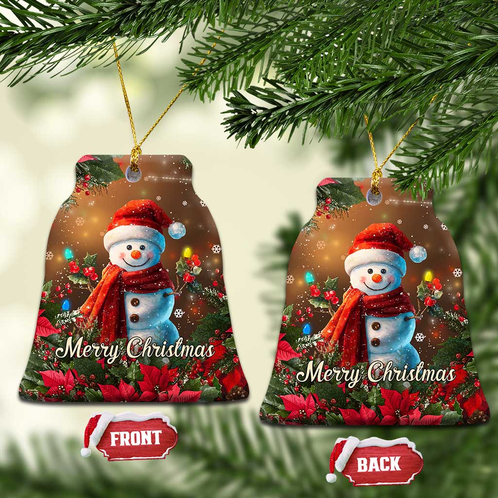 Merry Christmas Snowman Christmas Ceramic Ornament Whimsical Holiday Poinsettias Santa Hat TS02 Bell Flake Christmas Print Your Wear