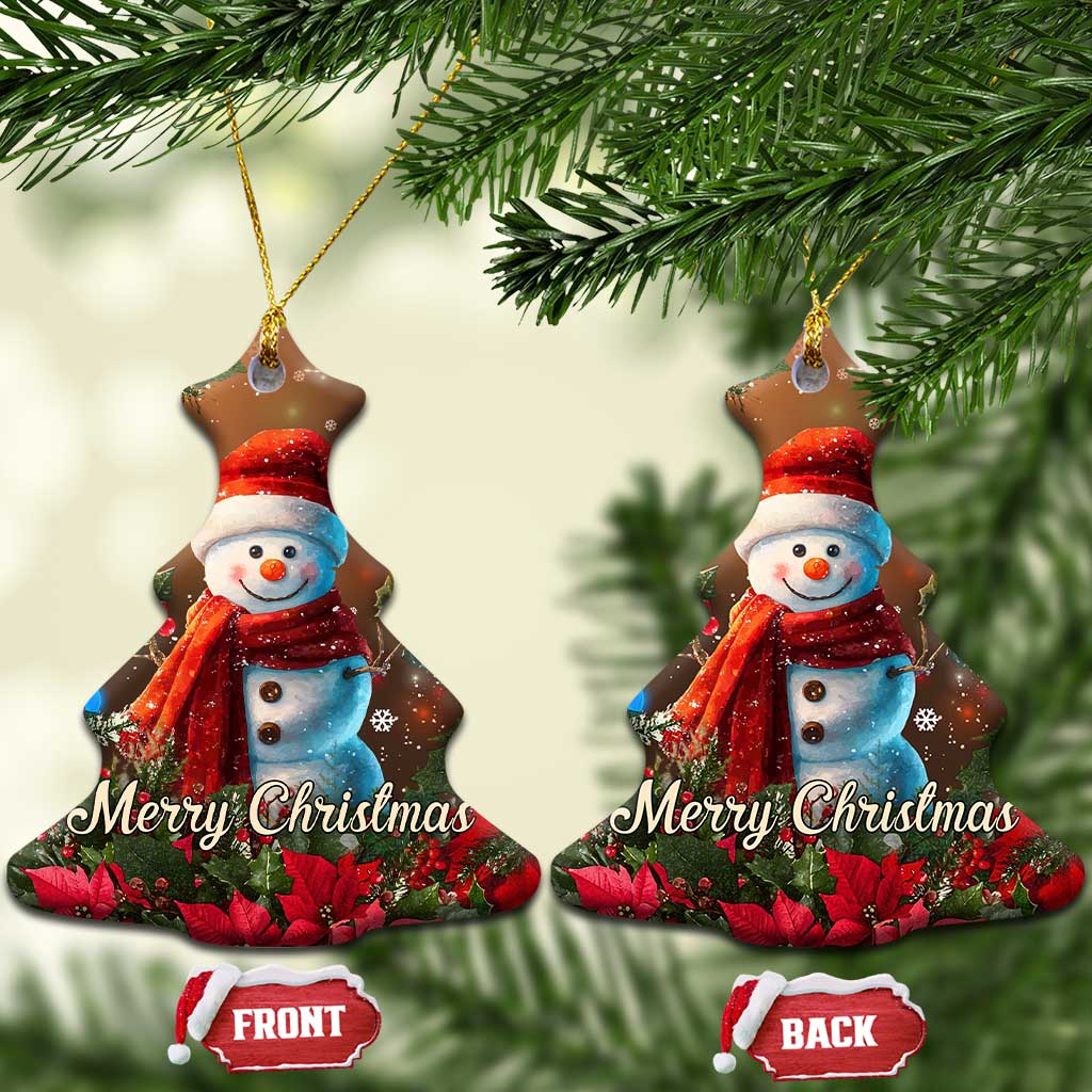 Merry Christmas Snowman Christmas Ceramic Ornament Whimsical Holiday Poinsettias Santa Hat TS02 Christmas Tree Christmas Print Your Wear