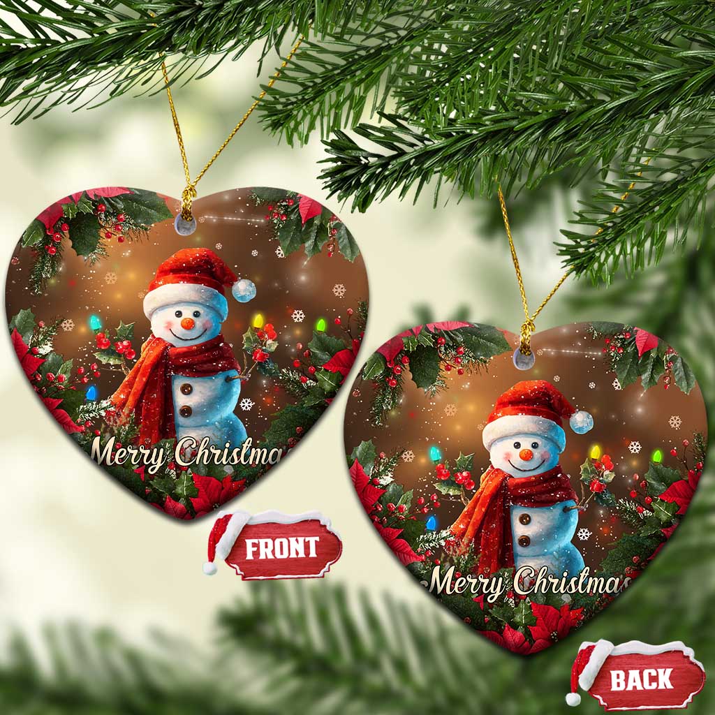 Merry Christmas Snowman Christmas Ceramic Ornament Whimsical Holiday Poinsettias Santa Hat TS02 Heart Christmas Print Your Wear