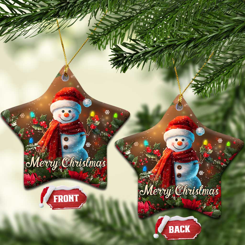 Merry Christmas Snowman Christmas Ceramic Ornament Whimsical Holiday Poinsettias Santa Hat TS02 Star Christmas Print Your Wear